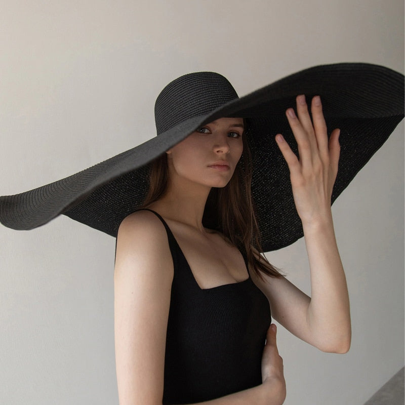 70cm Oversized  Wide Brim Sun Hat Travel  Large UV Protection Beach Straw Hats Women's Summer Floppy Foldable Chapeaux Wholesale - Amazhona 