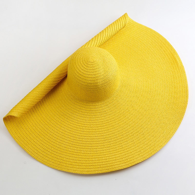 70cm Oversized  Wide Brim Sun Hat Travel  Large UV Protection Beach Straw Hats Women's Summer Floppy Foldable Chapeaux Wholesale - Amazhona 