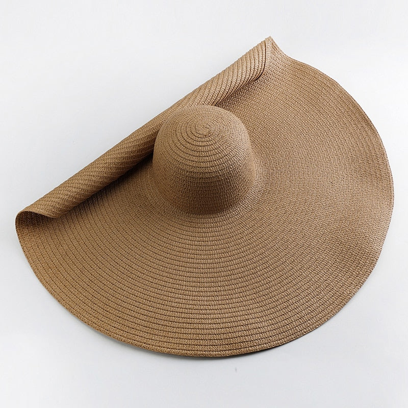 70cm Oversized  Wide Brim Sun Hat Travel  Large UV Protection Beach Straw Hats Women's Summer Floppy Foldable Chapeaux Wholesale - Amazhona 