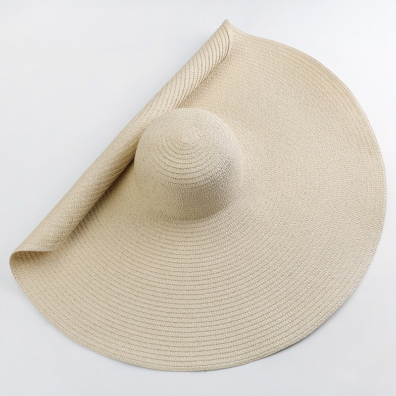 70cm Oversized  Wide Brim Sun Hat Travel  Large UV Protection Beach Straw Hats Women's Summer Floppy Foldable Chapeaux Wholesale - Amazhona 