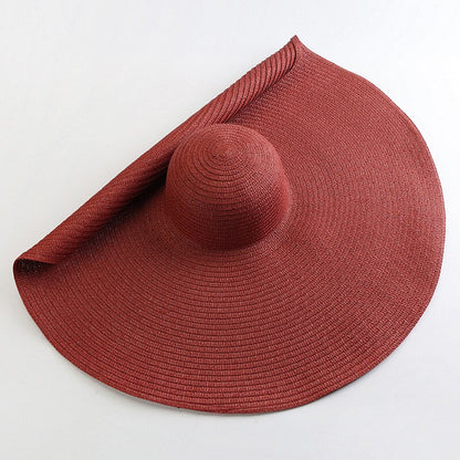 70cm Oversized  Wide Brim Sun Hat Travel  Large UV Protection Beach Straw Hats Women's Summer Floppy Foldable Chapeaux Wholesale - Amazhona 