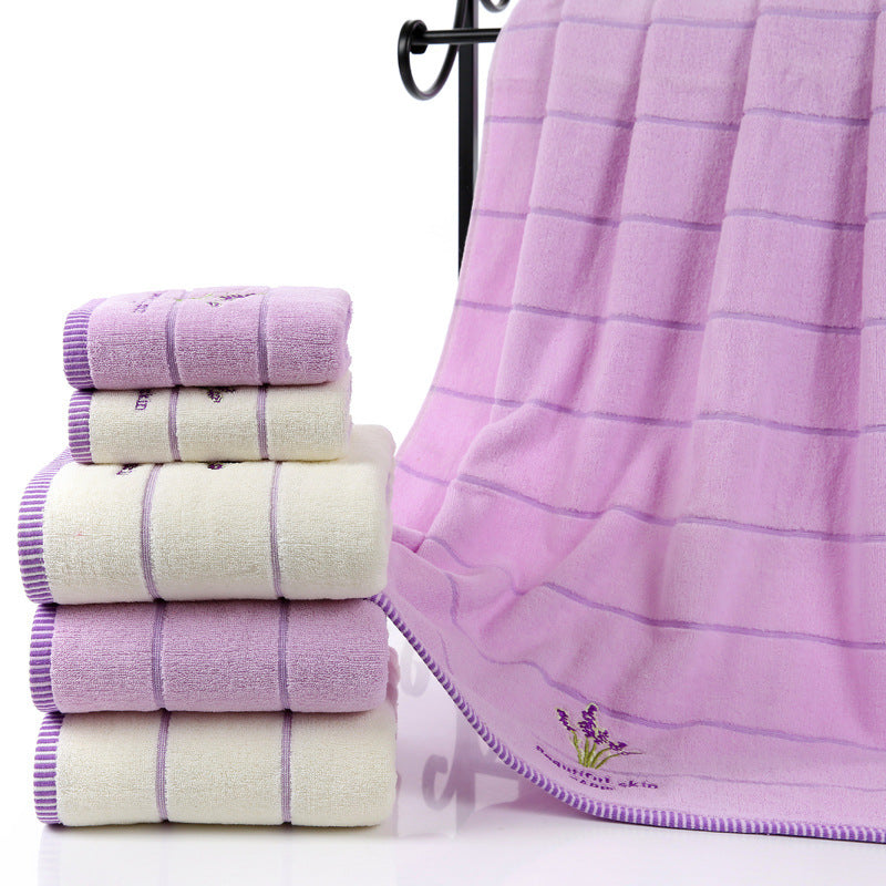 Lavender Soft Absorbent Embroidered Striped Bath Towel - Amazhona 