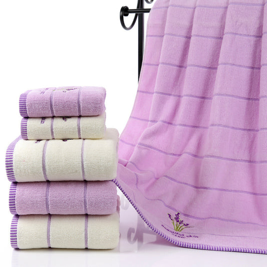 Lavender Soft Absorbent Embroidered Striped Bath Towel - Amazhona 