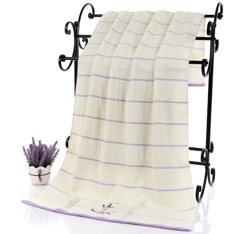 Lavender Soft Absorbent Embroidered Striped Bath Towel - Amazhona 