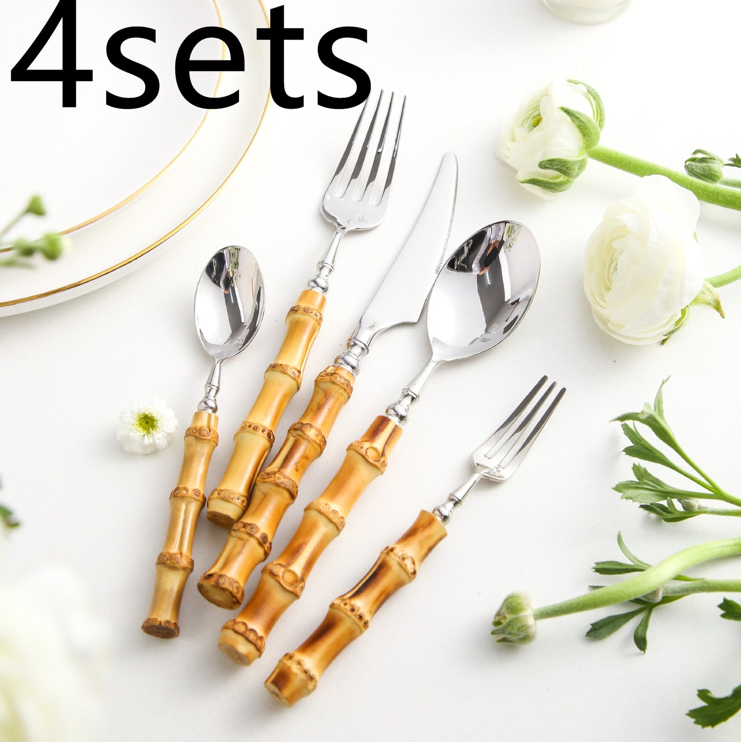 Creative Bamboo Tableware 304 Stainless Steel Steak Cutlery - Amazhona 