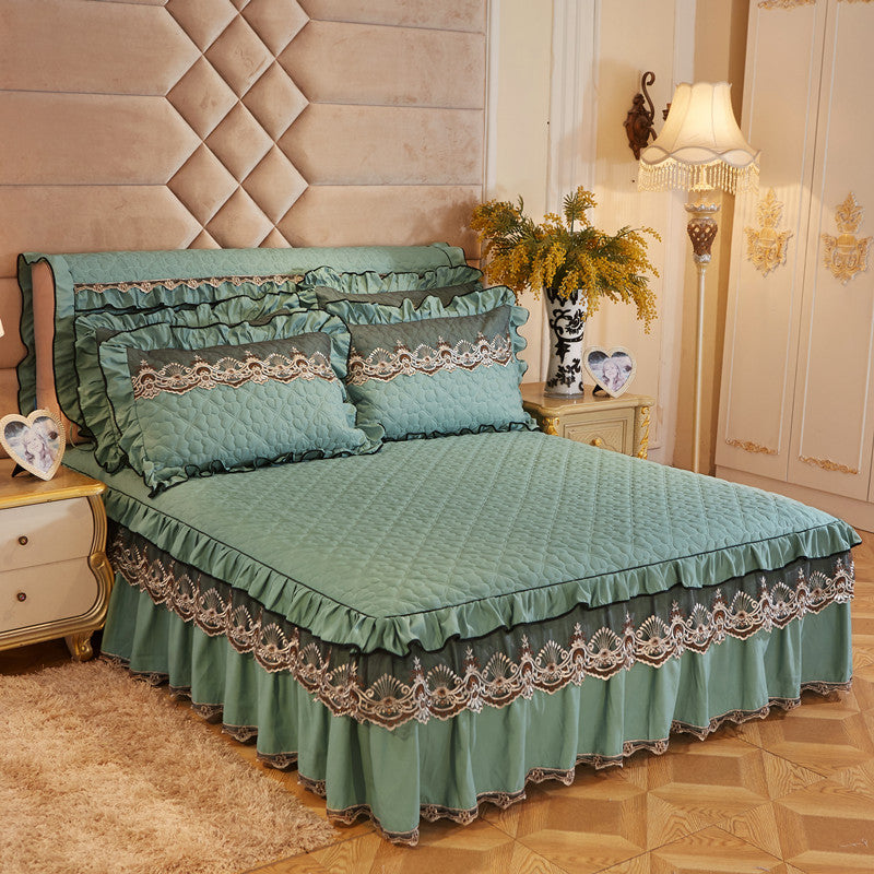 Quilted Lace Bed Skirt Thickened Plus Cotton Bedspread Single Piece Simmons Bed Cover Bed Circumference 1.8m Bed - Amazhona 