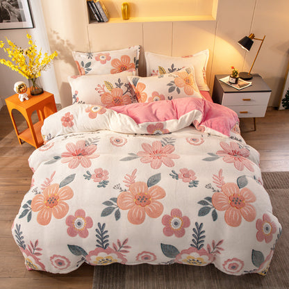 Four-piece Bedding With Velvet Sheets To Keep Warm Milk Velvet - Amazhona 