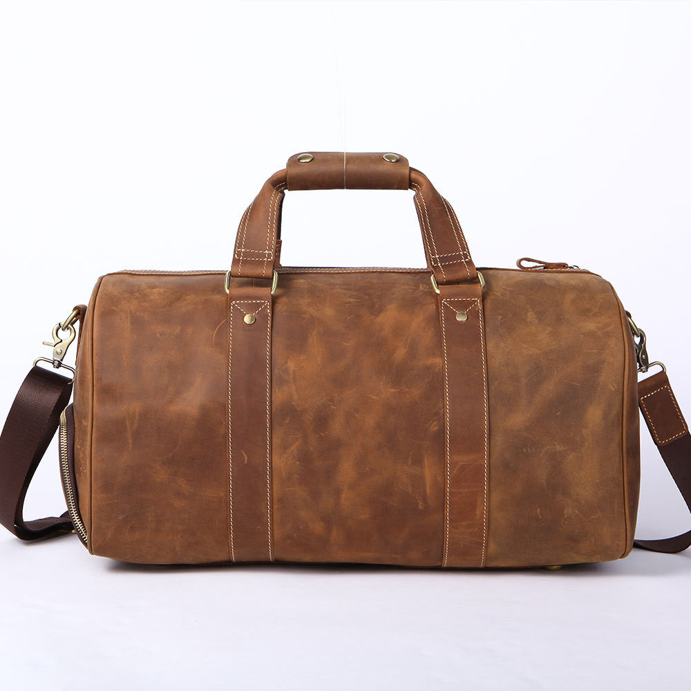 Vintage Crazy Horse Leather Men's Travel Bag - Amazhona 