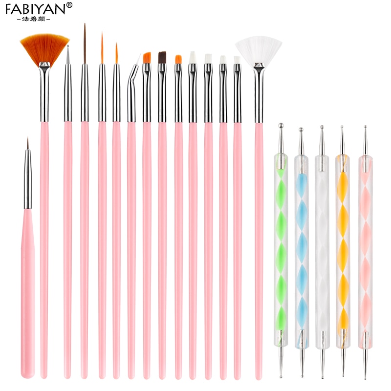 8/20Pcs Nail Art Brush Design Tip Painting Drawing Carving Dotting Pen FlatFan Liner Acrylic Gel UV Polish Tool Manicure - Amazhona 