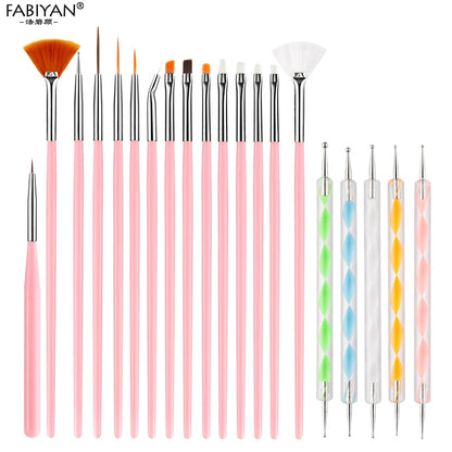 8/20Pcs Nail Art Brush Design Tip Painting Drawing Carving Dotting Pen FlatFan Liner Acrylic Gel UV Polish Tool Manicure - Amazhona 