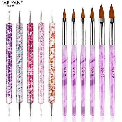 8/20Pcs Nail Art Brush Design Tip Painting Drawing Carving Dotting Pen FlatFan Liner Acrylic Gel UV Polish Tool Manicure - Amazhona 