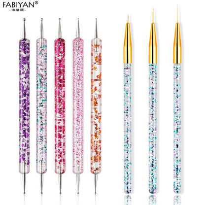 8/20Pcs Nail Art Brush Design Tip Painting Drawing Carving Dotting Pen FlatFan Liner Acrylic Gel UV Polish Tool Manicure - Amazhona 