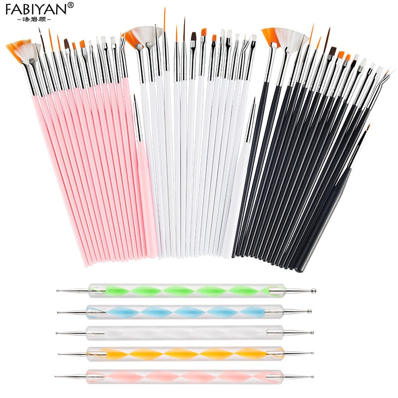 8/20Pcs Nail Art Brush Design Tip Painting Drawing Carving Dotting Pen FlatFan Liner Acrylic Gel UV Polish Tool Manicure - Amazhona 