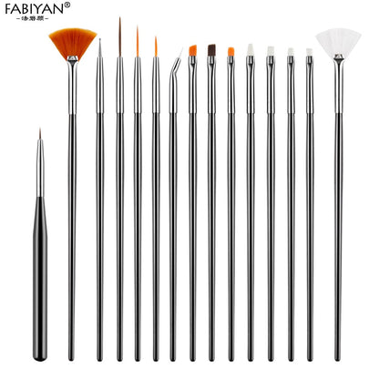 8/20Pcs Nail Art Brush Design Tip Painting Drawing Carving Dotting Pen FlatFan Liner Acrylic Gel UV Polish Tool Manicure - Amazhona 