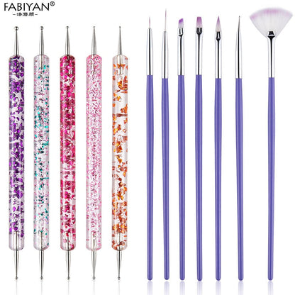 8/20Pcs Nail Art Brush Design Tip Painting Drawing Carving Dotting Pen FlatFan Liner Acrylic Gel UV Polish Tool Manicure - Amazhona 