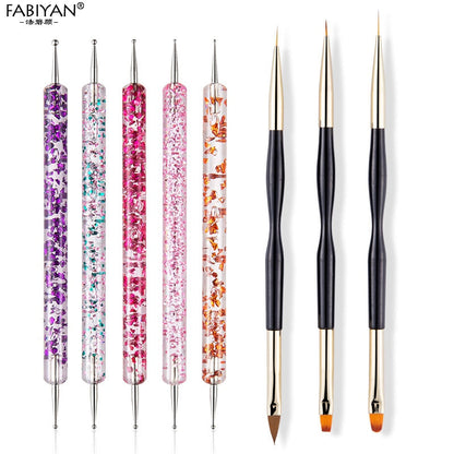 8/20Pcs Nail Art Brush Design Tip Painting Drawing Carving Dotting Pen FlatFan Liner Acrylic Gel UV Polish Tool Manicure - Amazhona 