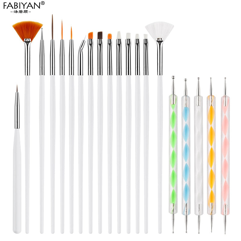 8/20Pcs Nail Art Brush Design Tip Painting Drawing Carving Dotting Pen FlatFan Liner Acrylic Gel UV Polish Tool Manicure - Amazhona 