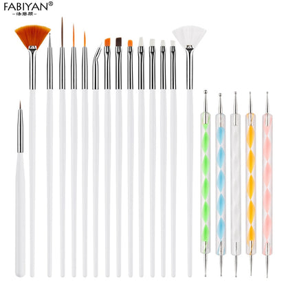 8/20Pcs Nail Art Brush Design Tip Painting Drawing Carving Dotting Pen FlatFan Liner Acrylic Gel UV Polish Tool Manicure - Amazhona 