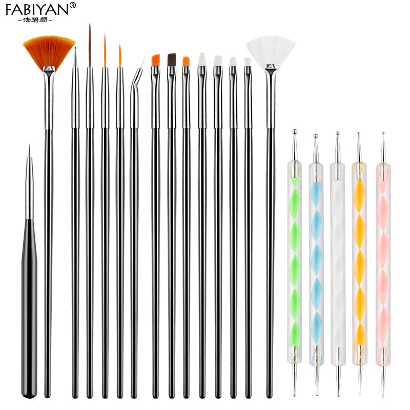 8/20Pcs Nail Art Brush Design Tip Painting Drawing Carving Dotting Pen FlatFan Liner Acrylic Gel UV Polish Tool Manicure - Amazhona 