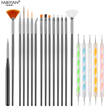 8/20Pcs Nail Art Brush Design Tip Painting Drawing Carving Dotting Pen FlatFan Liner Acrylic Gel UV Polish Tool Manicure - Amazhona 