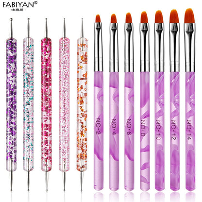 8/20Pcs Nail Art Brush Design Tip Painting Drawing Carving Dotting Pen FlatFan Liner Acrylic Gel UV Polish Tool Manicure - Amazhona 