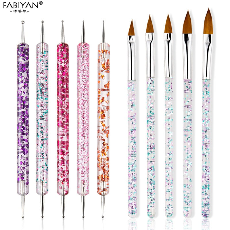 8/20Pcs Nail Art Brush Design Tip Painting Drawing Carving Dotting Pen FlatFan Liner Acrylic Gel UV Polish Tool Manicure - Amazhona 