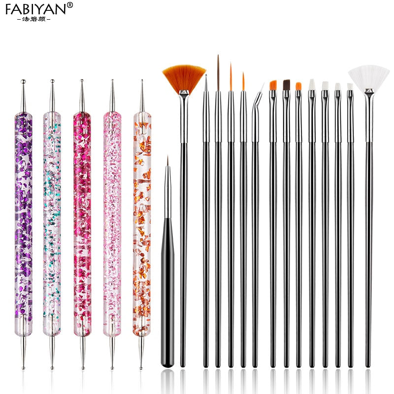 8/20Pcs Nail Art Brush Design Tip Painting Drawing Carving Dotting Pen FlatFan Liner Acrylic Gel UV Polish Tool Manicure - Amazhona 