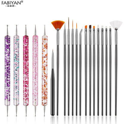 8/20Pcs Nail Art Brush Design Tip Painting Drawing Carving Dotting Pen FlatFan Liner Acrylic Gel UV Polish Tool Manicure - Amazhona 