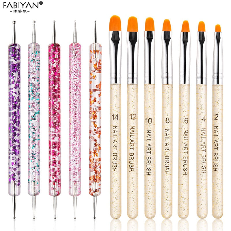 8/20Pcs Nail Art Brush Design Tip Painting Drawing Carving Dotting Pen FlatFan Liner Acrylic Gel UV Polish Tool Manicure - Amazhona 