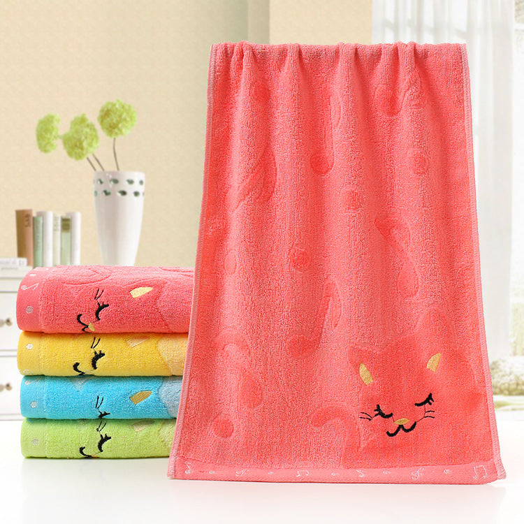 Bamboo Fiber Children's Jacquard Embroidery Notes Cat Small Towel - Amazhona 