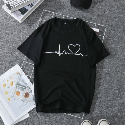 Women's T-shirt Women's Short Sleeve Summer New Korean Style Love ECG Top Bottoming Shirt - Amazhona 