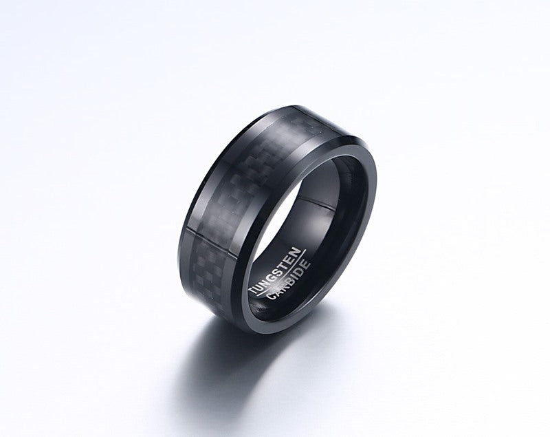 8MM carbon fiber tungsten steel ring black - Amazhona 