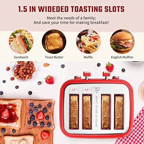 Prohibit listing on Amazon. Toaster 4 Slice, Geek Chef Retro Red Extra Wide Slot, Independent temperature control Toaster ,Reheat,Defrost,Cancel 4 Function, 6-Shade Settings, High Auto Pop-Up