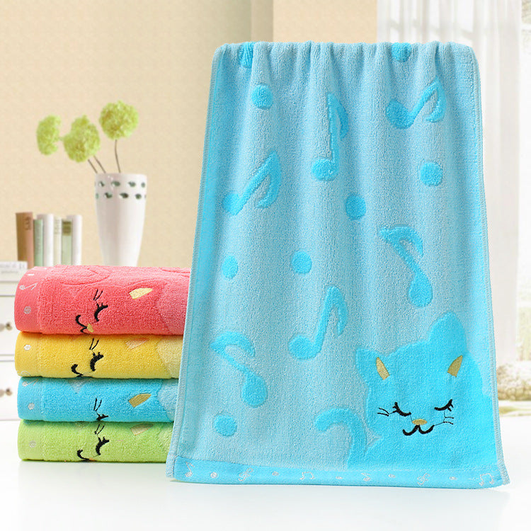 Bamboo Fiber Children's Jacquard Embroidery Notes Cat Small Towel - Amazhona 