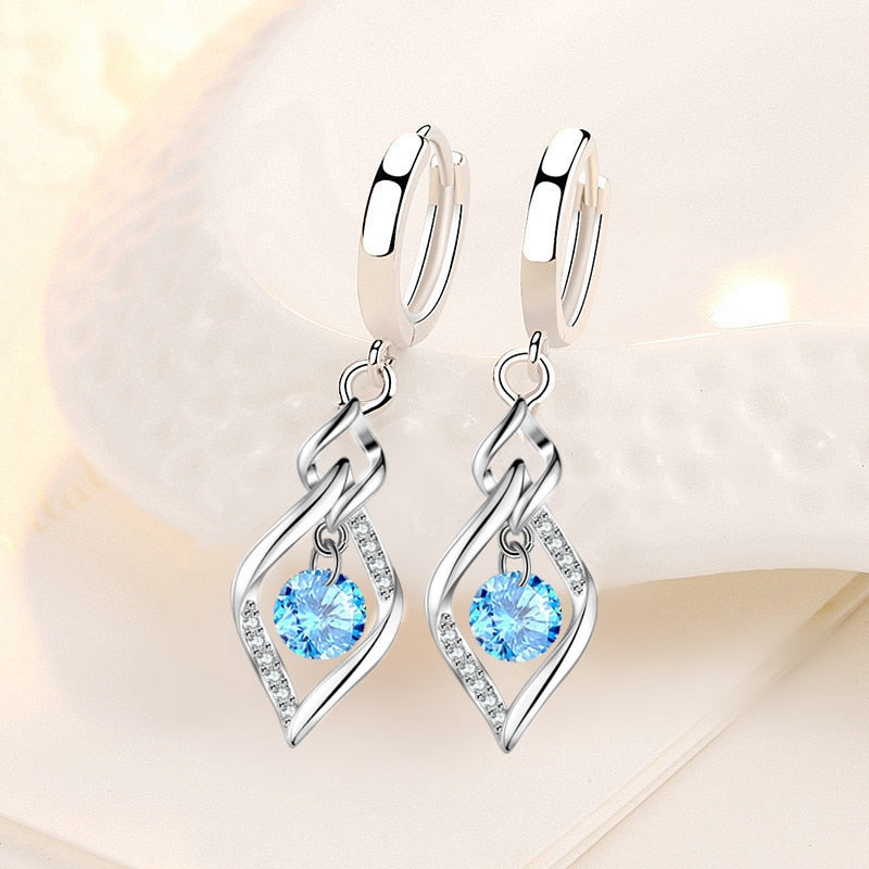 925 Sterling Silver New Woman Fashion Jewelry High Quality Blue Pink White Purple Crystal Zircon Hot Selling Earrings - Amazhona 