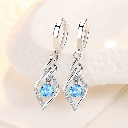 925 Sterling Silver New Woman Fashion Jewelry High Quality Blue Pink White Purple Crystal Zircon Hot Selling Earrings - Amazhona 