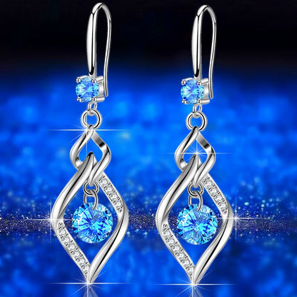 925 Sterling Silver New Woman Fashion Jewelry High Quality Blue Pink White Purple Crystal Zircon Hot Selling Earrings - Amazhona 