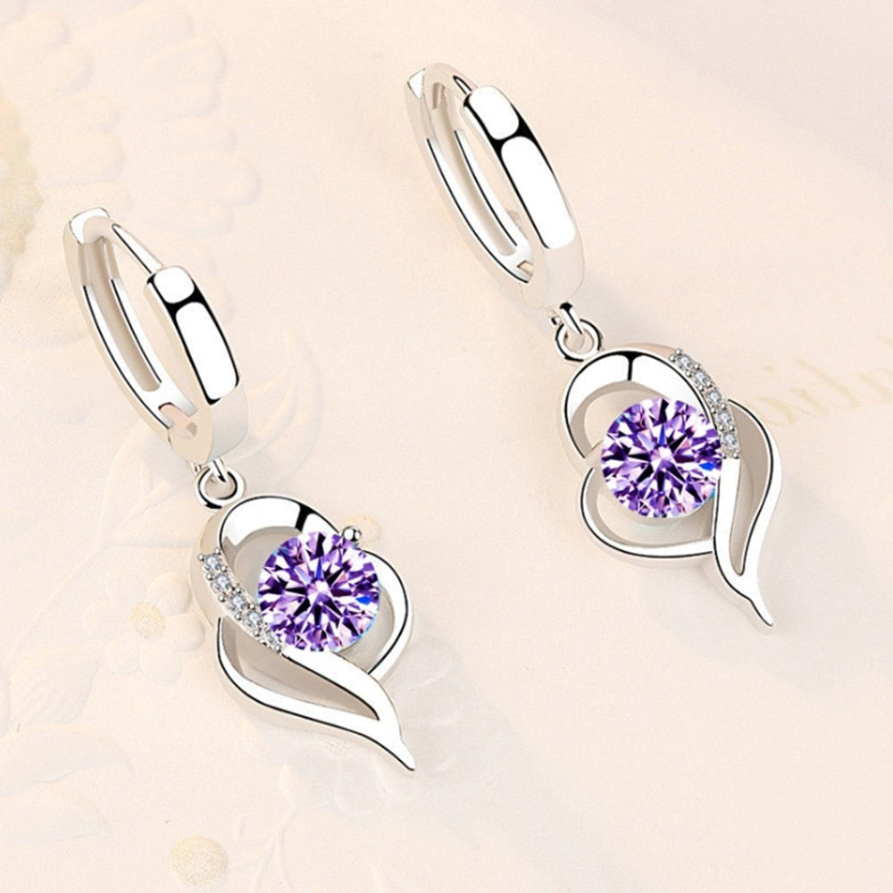 925 Sterling Silver New Woman Fashion Jewelry High Quality Blue Pink White Purple Crystal Zircon Hot Selling Earrings - Amazhona 