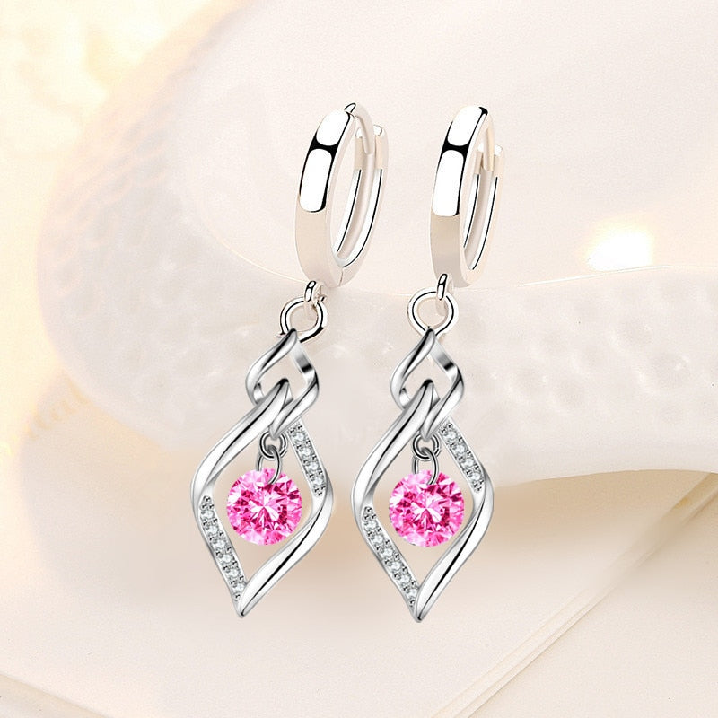 925 Sterling Silver New Woman Fashion Jewelry High Quality Blue Pink White Purple Crystal Zircon Hot Selling Earrings - Amazhona 