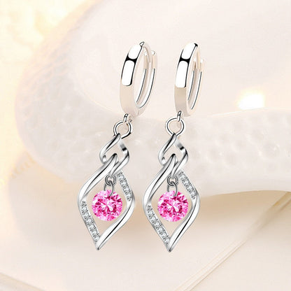 925 Sterling Silver New Woman Fashion Jewelry High Quality Blue Pink White Purple Crystal Zircon Hot Selling Earrings - Amazhona 