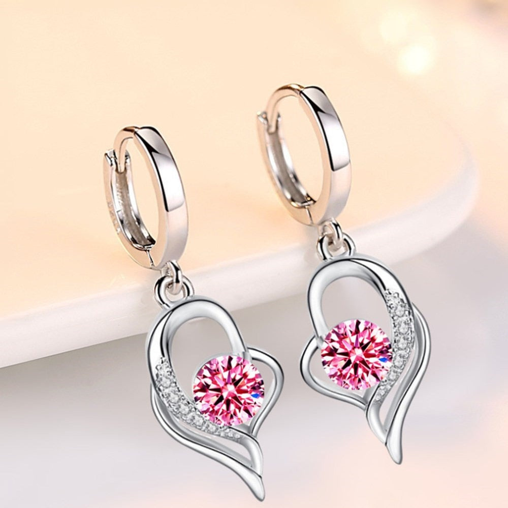 925 Sterling Silver New Woman Fashion Jewelry High Quality Blue Pink White Purple Crystal Zircon Hot Selling Earrings - Amazhona 