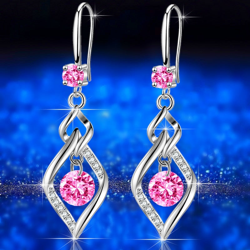 925 Sterling Silver New Woman Fashion Jewelry High Quality Blue Pink White Purple Crystal Zircon Hot Selling Earrings - Amazhona 