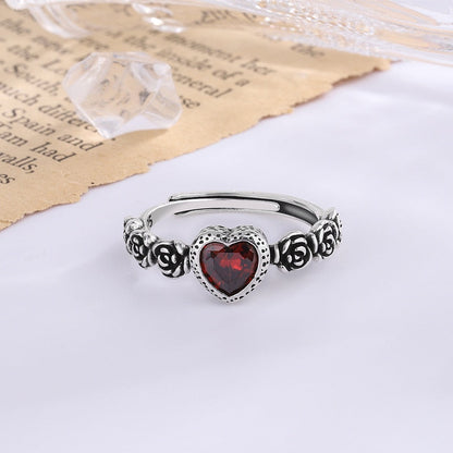 925 Sterling Silver Rings For Women Men Red Heart Simple Trendy Retro Adjustable Anillos Party Gifts Fine Accessories - Amazhona 