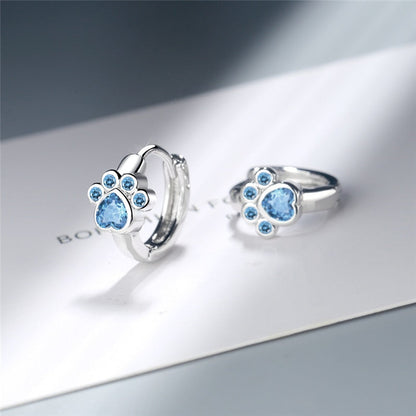 925 Sterling Silver Stud Earring Blue Zircon Cat Claw Design Earrings for Women Girl Ear Jewelry 2021 New Fashion - Amazhona 