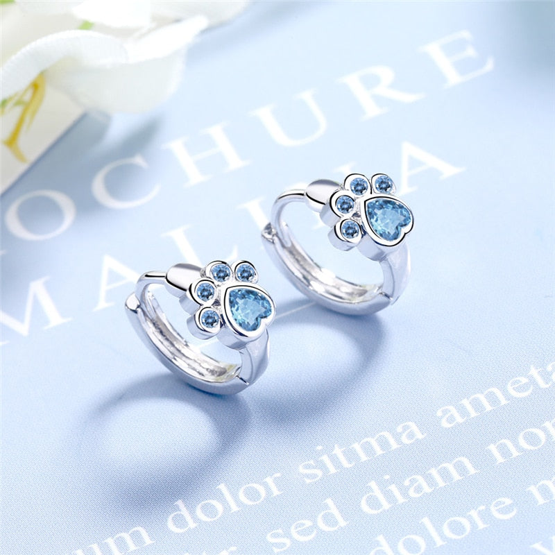 925 Sterling Silver Stud Earring Blue Zircon Cat Claw Design Earrings for Women Girl Ear Jewelry 2021 New Fashion - Amazhona 