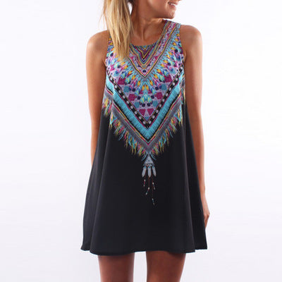 New Digital Print Round Neck Dress Ladies - Amazhona 