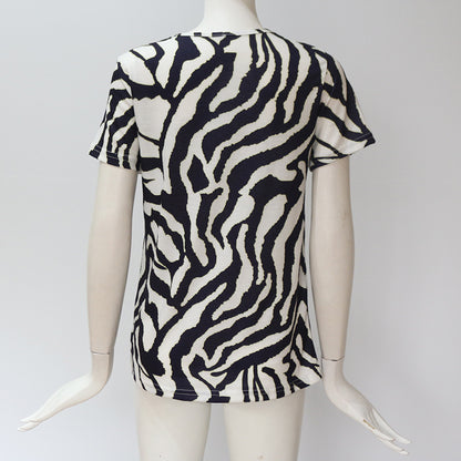 Striped print casual round neck short sleeves - Amazhona 