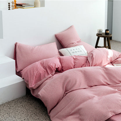 Tianzhu Cotton Nude Sleeping Four-piece Set 100 Cotton Simple Knitted Quilt Cover Bedding - Amazhona 