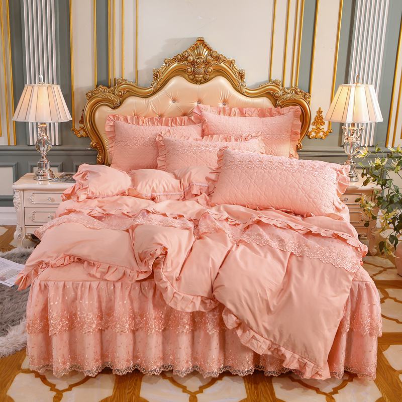 Four-piece Cotton Double-layer Lace Bed Skirt - Amazhona 