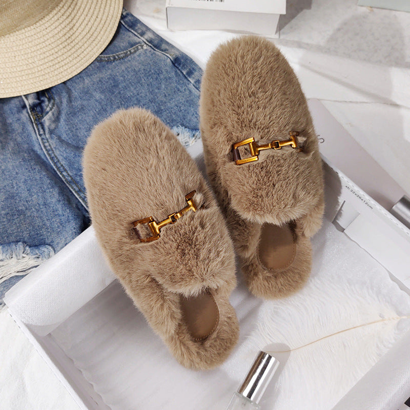 Fur Half Slippers Female Baotou Lazy People Wear Mules Outside - Amazhona 